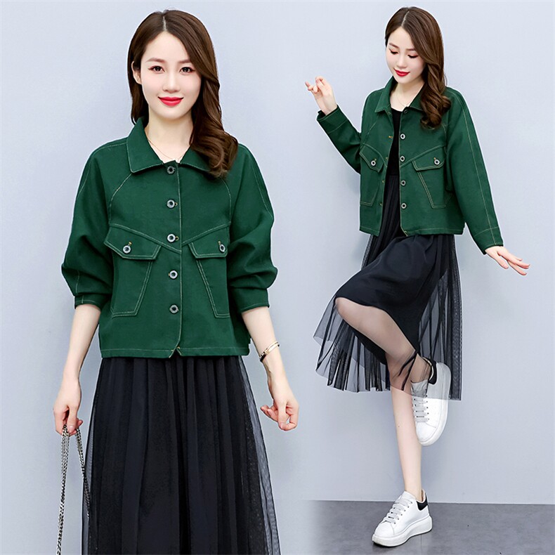 2025春秋季短款工装潮品藏肉显瘦插肩袖牛仔外套女休闲，女装短外套，水衣源