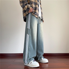INS美式高街条纹设计宽松直筒复古水洗牛仔裤B315-K140-P55控78，男装牛仔裤，电商B315