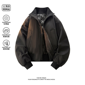 羽绒服90绒美式教练夹克冬季白鸭绒短款外套男5D1143-TP109不图片