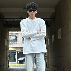 抖音得物品质26春装美式高街曼巴棉螺纹拼接卫衣圆领长袖T恤YT164，男装T恤，电商A486-1