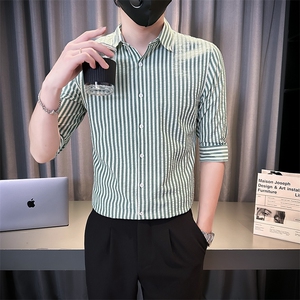 夏季男士七分袖条纹衬衫男休闲修身休闲衬衣A236-C665-P58图片