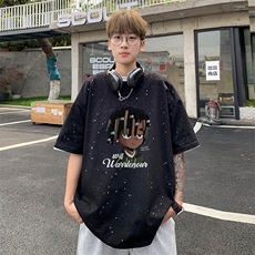 量大优供抖音视频支持得物配合二开美式满天星亮片短袖T恤MTX226，男装T恤，电商A486