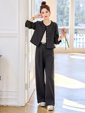 轻熟风气质复古一整套短外套休闲裤套装2025春季时尚小香风两件套，女装套装/套裙，依多米