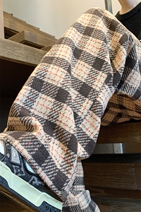 8XL-M 特大码加厚毛呢料格子休闲裤宽松男裤毛呢裤K946P60加绒P70图片