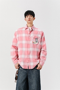 8XL-M 小狗格子衬衫男长袖2025春情侣款寸衣宽松衬衣CS519P58控78图片