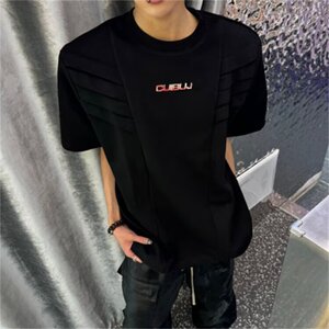 重磅垫肩t恤男夏季小众痞帅美式高街高级感小领口短袖上衣TTX53图片