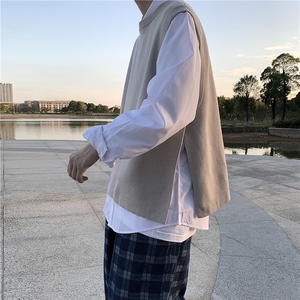 设计感男装一片式两侧开叉无袖背心打底针织衫轻熟风马甲 S3/P50图片
