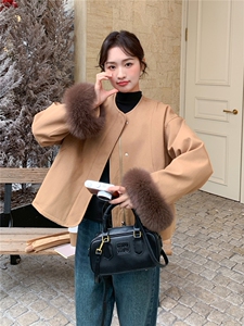 现货-2025年冬季新款可脱卸狐狸毛90白鸭绒内胆派克服短款外套女图片