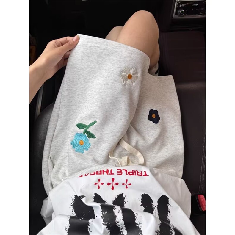 夏季潮牌小花五分裤子男款设计感小众大码宽松运动休闲短裤,男装牛仔裤,四季星座505