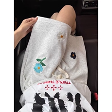 夏季潮牌小花五分裤子男款设计感小众大码宽松运动休闲短裤，男装牛仔裤，四季星座505