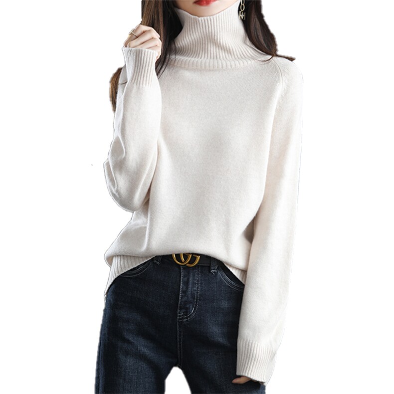 新款高领羊毛衫女秋冬宽松显瘦百搭时尚保暖毛衣,女装羊毛衫,朝思羊绒