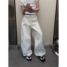白色牛仔直筒裤女秋季2025新款高腰宽松窄版阔腿女裤春秋弯刀长裤，男装牛仔裤，星座506A