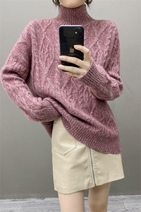欧货秋冬康赛花纱山羊绒衫女加厚毛衣半高领加厚宽松针织打底衫图片