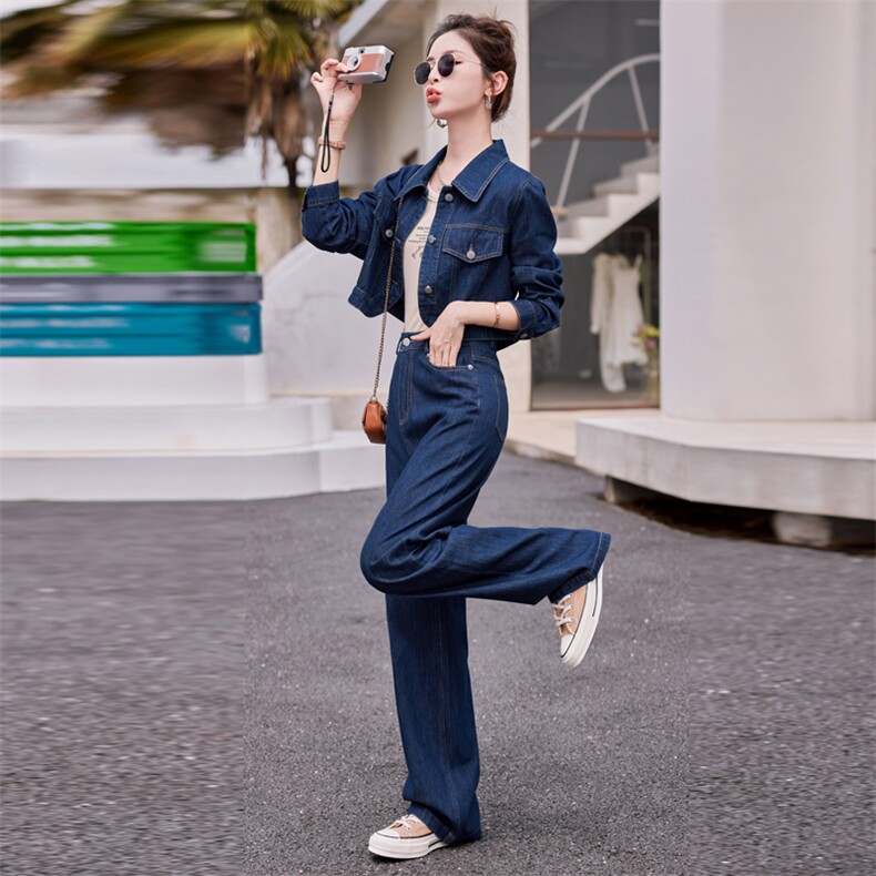 B馆二楼161号2024年春款牛仔外套长裤两件套，女装套装/套裙，瑶迪