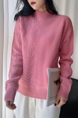 秋冬新款绞花毛衣女软糯宽松半高领加厚百搭羊毛针织打底衫，女装羊毛衫，臻纶羊绒