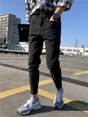 B230档-90007黑灰色修身小脚弹力铅笔裤男牛仔裤P85，男装牛仔裤，电商B230