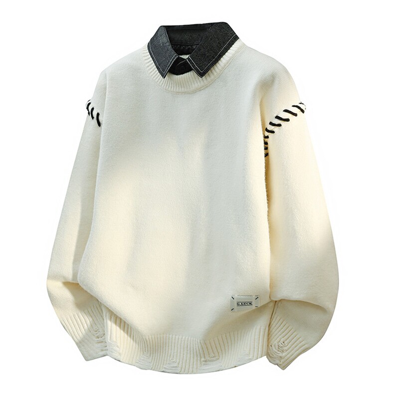 84574-特P60秋季翻领毛衣外套针织衫打底衫假两件衬衫领打底衫，男装T恤，电商D310B