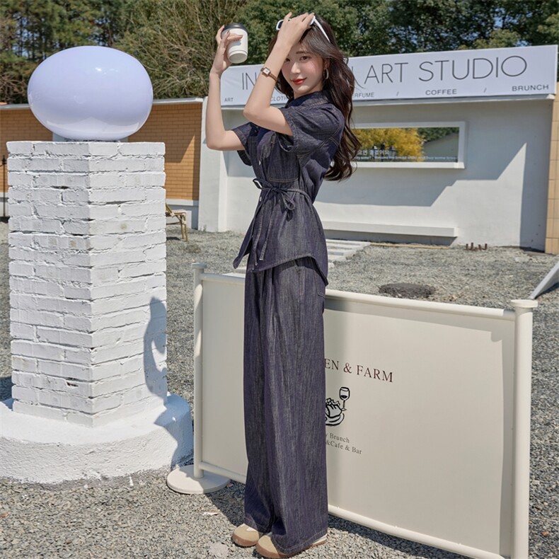 牛仔套装阔腿裤两件套春夏装女2025年新款时尚一整套穿搭显高显瘦,女装套装/套裙,跑量工厂店