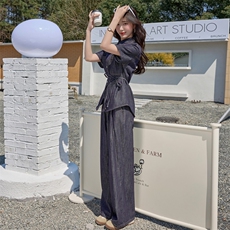 牛仔套装阔腿裤两件套春夏装女2025年新款时尚一整套穿搭显高显瘦，女装套装/套裙，跑量工厂店