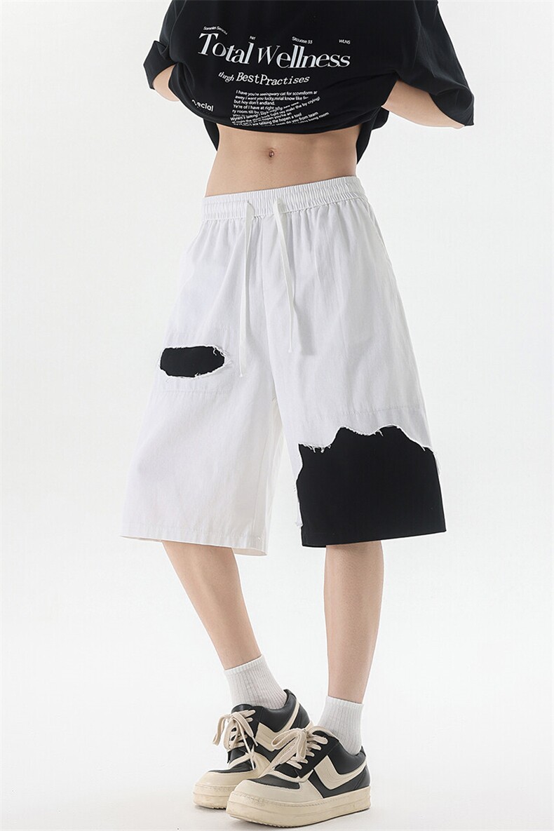 8XL-M特大码短裤男夏季新款大码vibe破洞拼接高街短裤DK1518P50,男装牛仔裤,电商D206-1