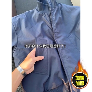 潮流男士2025新款立领保暖纯色潮流宽松休闲工装外套棉衣男图片