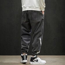 2021春季新日系黑墙大码男美式束脚交叉印花九分牛仔裤N8101-P55，男装牛仔裤，电商A001