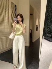 夏日特调白色显瘦阔腿裤夏季棉麻裤女2025新款，女装休闲裤，湘姗
