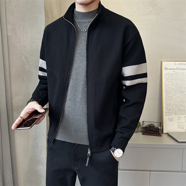 秋季简约休闲立领拼色毛衣拉链开衫 时尚休闲男款外套K6883-P135图片