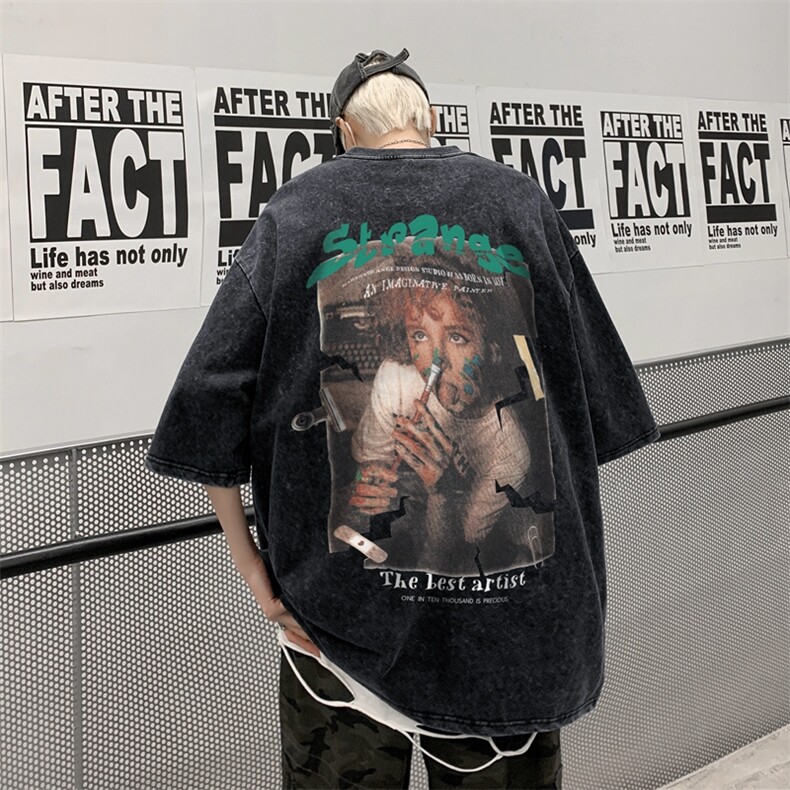 潮牌宽松短袖t恤蜡染美式复古高街水洗做旧517A-2-SX206-P38,男装T恤,星座517A-2
