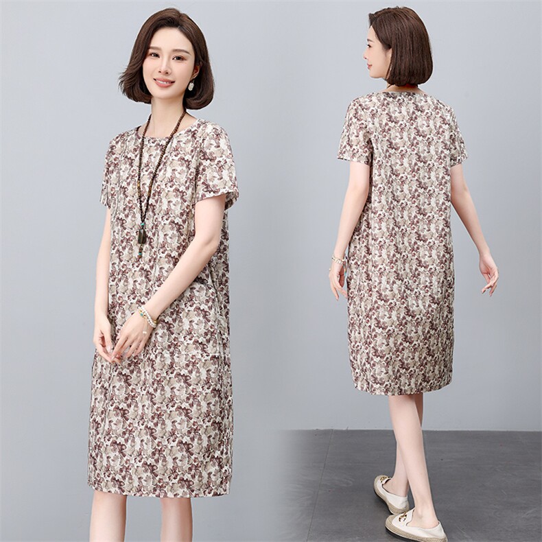 现货2025年夏季时尚减龄印花文艺优雅连衣裙,女装连衣裙,依恋蒂丝