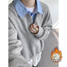 重磅华棉380g假两件Polo领保暖银狐绒男卫衣W5432J加绒-特P45控88，男装棉衣，电商A001
