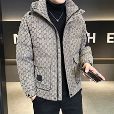 字母暗花贴标PU皮羽绒服外套男上衣控劵后288A329-YR9863-P205，男装羽绒服，电商A329