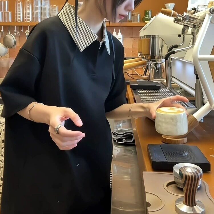 T603-P36假两件拼接格子polo衫短袖男款重磅翻领T恤,男装Polo衫,电商B323A