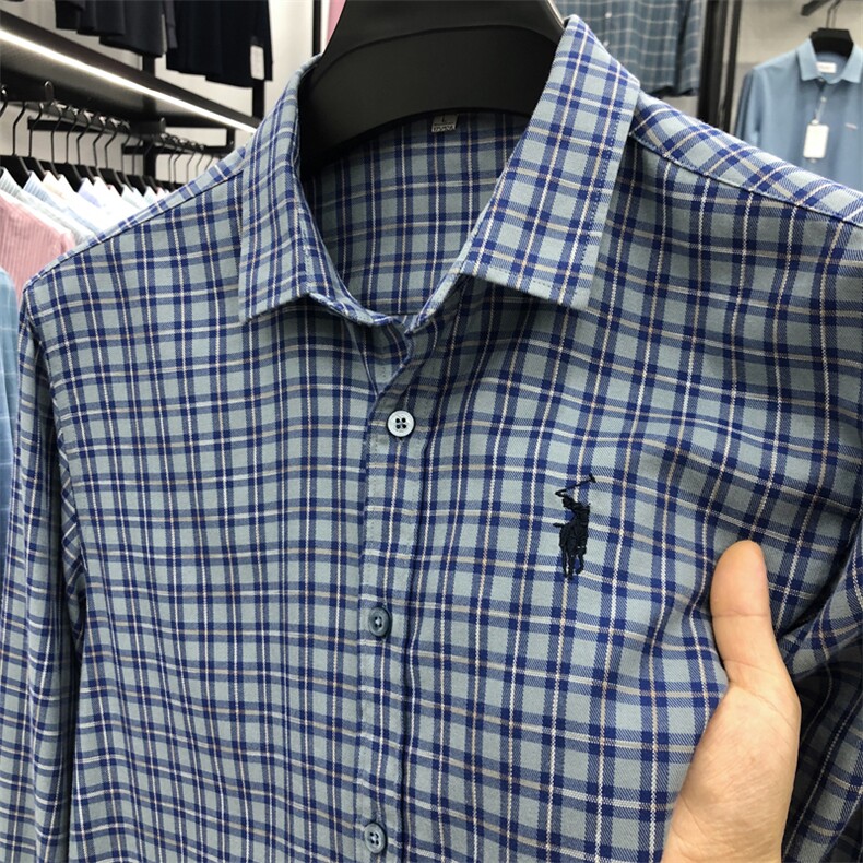 FN23813钱塘2020-1夏季新款宽松男士长袖衬衣小格子绣标衬衫P72,男装衬衫,钱塘207-1
