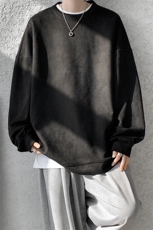 5XL-M大码卫衣男2024春麂皮绒潮流落肩圆领宽松长袖T恤WY09特P28，男装T恤，电商D206-1
