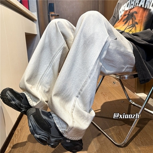 XZ616 秋季新款重磅高街脏洗扎染白色牛仔长裤 TY1018 特P65控78图片