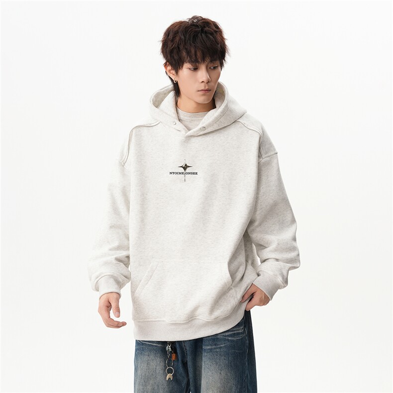 现货2025秋冬十字金属扣设计宽松连帽卫衣A025-W741-P58加绒68,男装卫衣,电商A025
