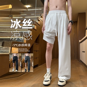 特批P25无差价夏季凉感冰丝垂感大码休闲裤男直筒阔腿裤K5747B图片