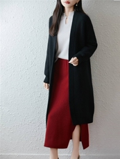 毛衣开衫外套女秋冬中长款高级感过膝宽松显瘦慵懒风带兜针织开衫，女装针织衫/毛衣，暖绒情旗舰店