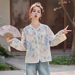 2025新款春装新中式国风复古盘扣刺绣气质宽松显瘦上衣短款外套女图片
