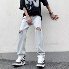 夏季美式复古蓝色破洞牛仔裤男P38，男装牛仔裤，星座1116-2