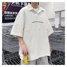 日系复古学院风Polo衫短袖美式t恤夏季字母五分袖65棉PL05-P38，男装T恤，星座1001-1