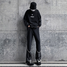 现货高街vibe黑色扎染设计感链条修身微喇牛仔裤男K880-P55控78，男装牛仔裤，星座205