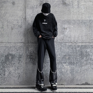 现货 高街vibe黑色扎染设计感链条修身微喇牛仔裤男K880-P55 控78图片