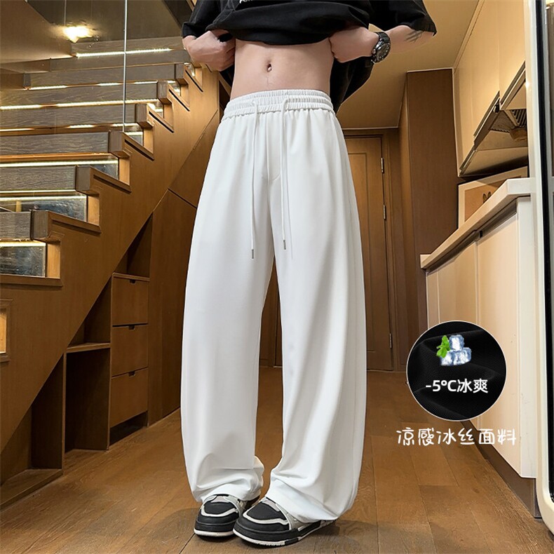 特批P30无差价夏季冰感冰丝垂感弯刀裤男港风宽松休闲裤K5745B图片