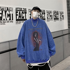 水洗做旧加绒加厚卫衣男23冬高领人物印花打底衫XZ514-2-X57-P78，男装T恤，星座514-2(原B239)