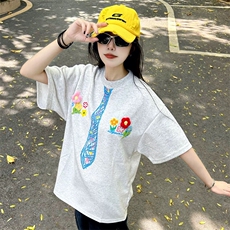 万针全刺绣解构设计260克重磅双纱纯棉高品质美式高街短袖T恤特35，男装T恤，电商A486-1