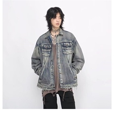 W9507-P73网图现货新款美式高街宽松牛仔长袖外套复古翻领夹克，男装夹克，星座1608-2