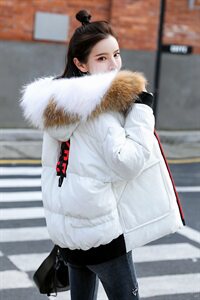 2020冬季新款时尚气质温暖舒适拼色大毛领连帽棉衣图片