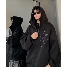 美式趣味小狗植绒设计连帽衫卫衣男女秋季显瘦开衫外套，女装短外套，电商C307